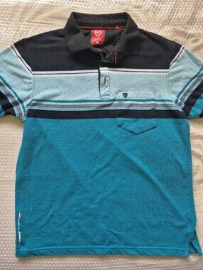Fort Collins Striped Polo Shirt in Teal and Black